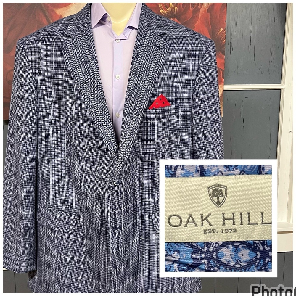 OAK HILL Big & Tall Blazer Sport Coat Mens 2XLT (50/52L) Long Polyester Blue